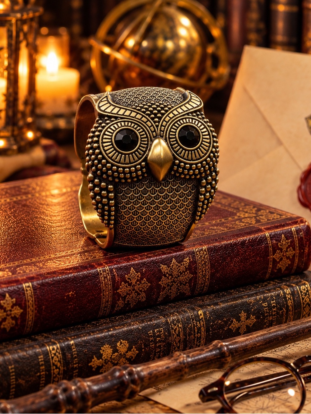 Vintage Brass Owl Decorative Accent Bracelet - Unbranded